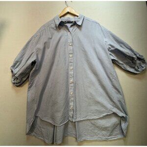 Zara Womens Shirt Blouse Button Down Sz S White Blue Striped Balloon Half Sleeve